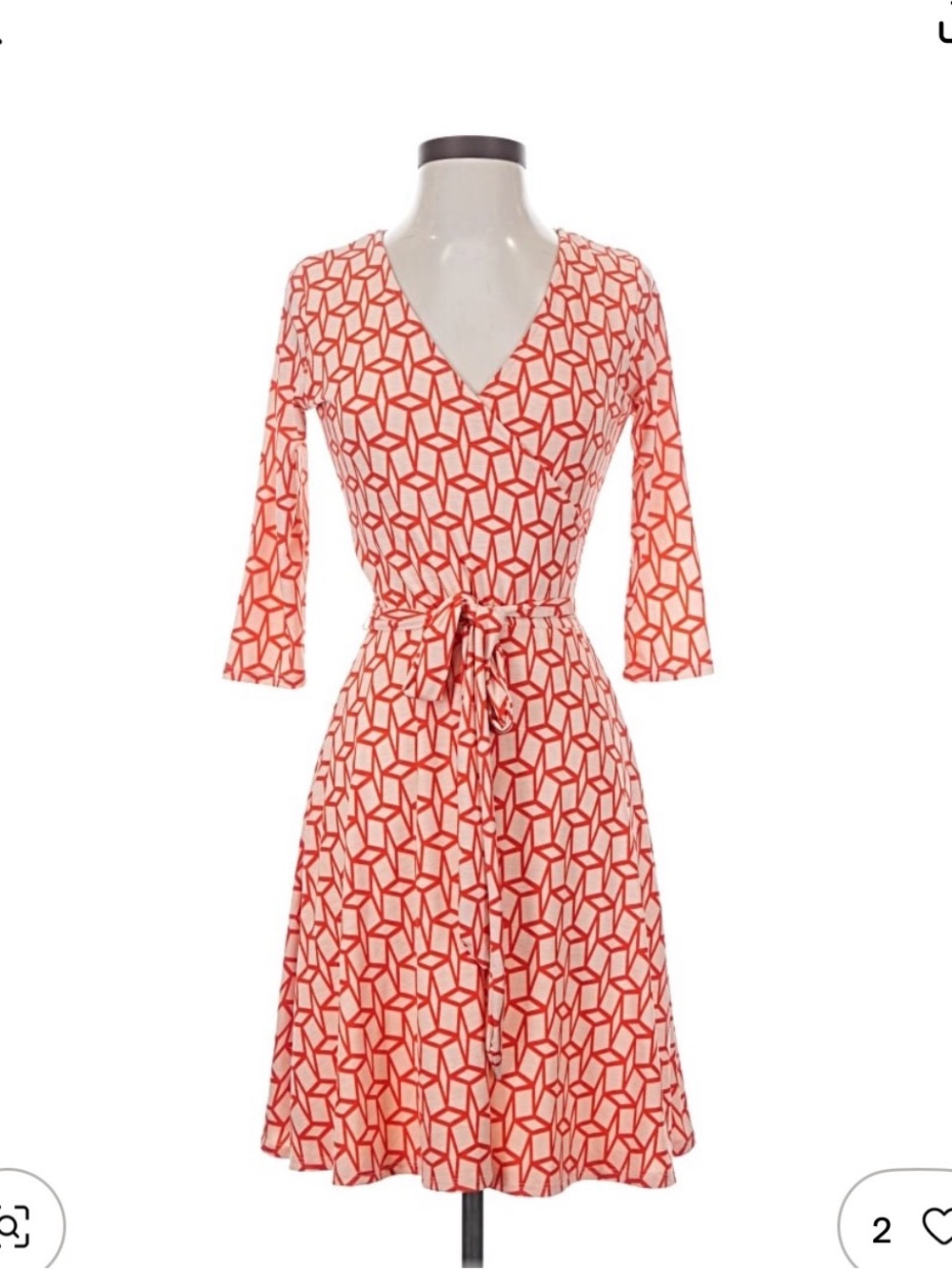 Hawthorne Geometric Print Wrap Dress in Coral and White